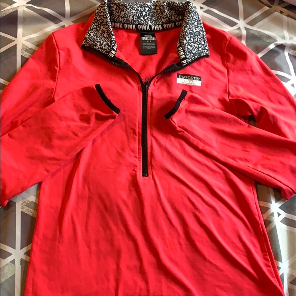 PINK half zip track sweater
